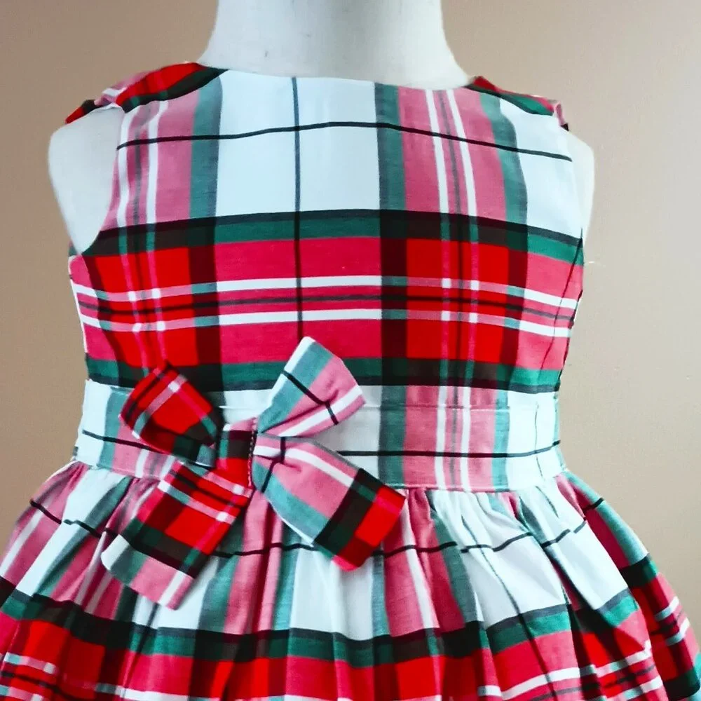 Carter's Girls Red Plaid Dress 12m Sleeveless Fit & Flare Fully Lined Front Bow